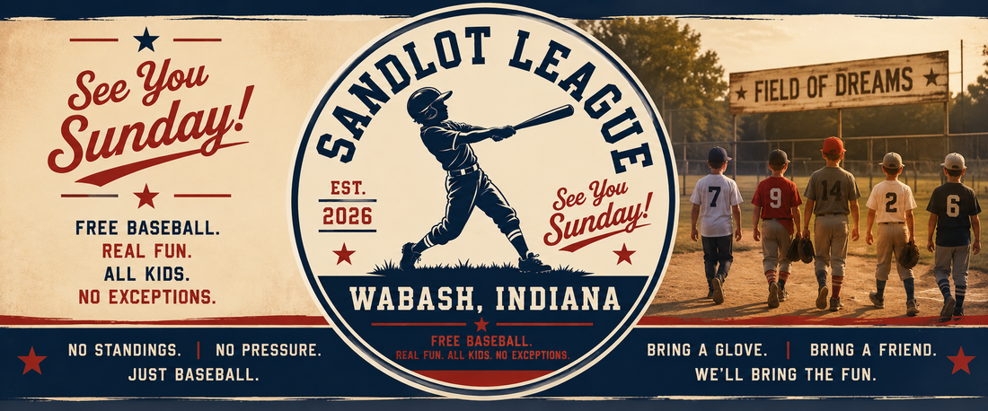 Sandlot League heritage banner honoring The Field of Dreams in Wabash, Indiana